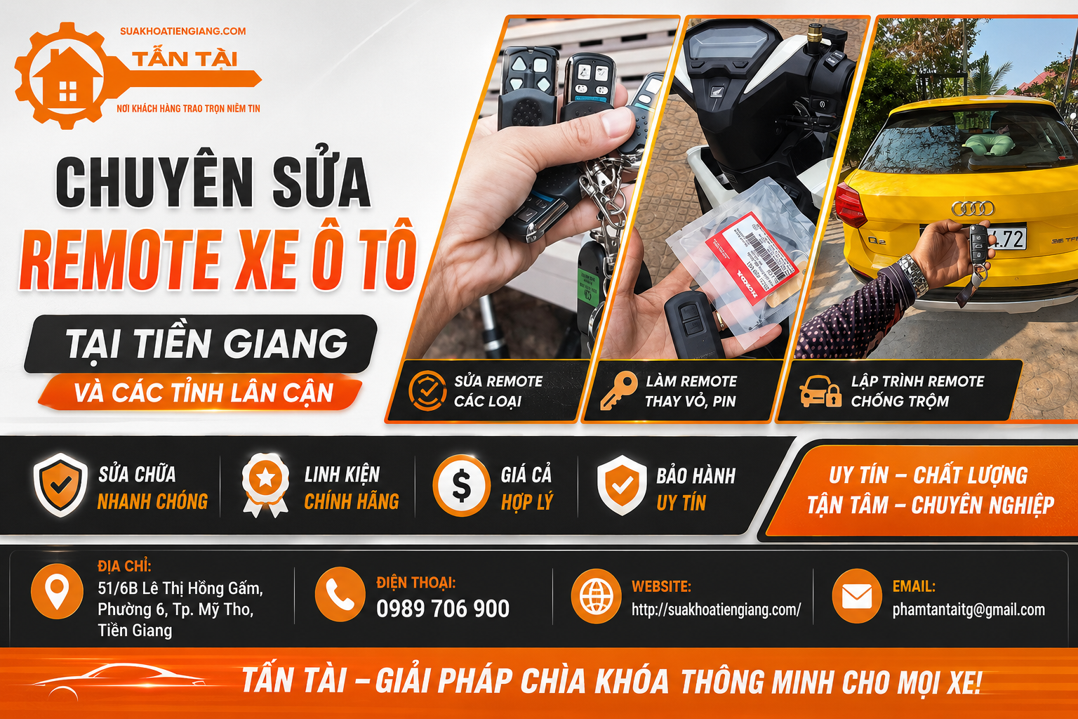 sửa remote xe ô tô tại Tiền Giang, sửa khóa ô tô Tiền Giang