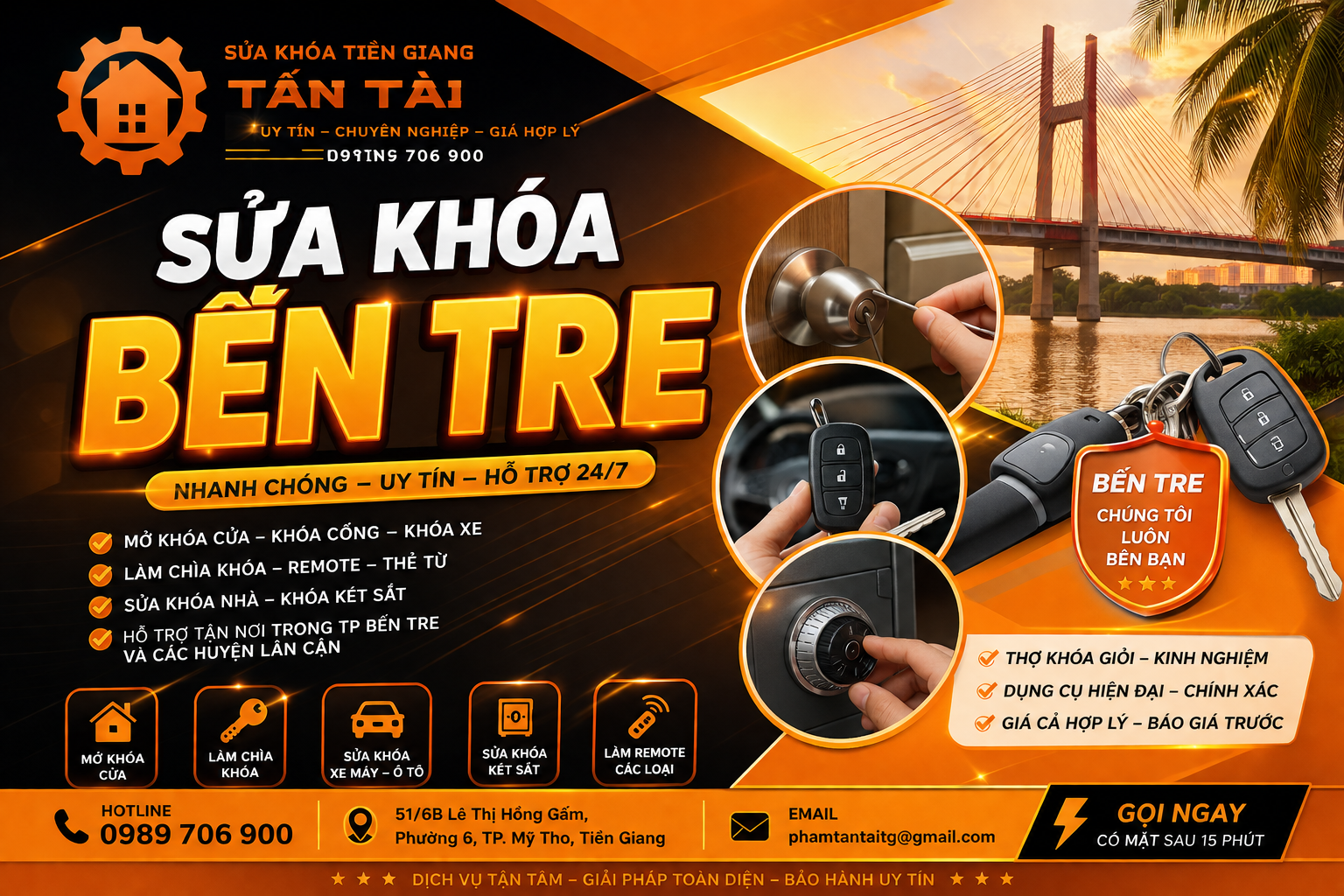 Dịch Vụ Mở Khóa Nhà Tại Bến Tre Uy Tín – Sửa Khóa Tấn Tài Hỗ Trợ 24/7